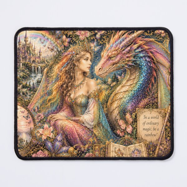 Item preview, Rainbow Dragon & Enchanted Princess – Magical Fantasy Art designed and sold by Edenglow Prints & Peculiars.
