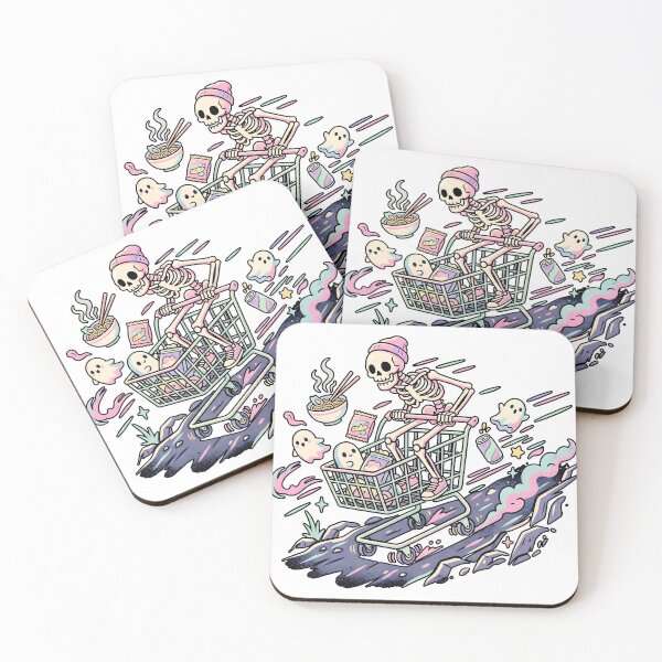 Item preview, Skeleton in Beanie Riding Shopping Cart Downhill with Noodles and Ghosts designed and sold by MisteryDesigner.