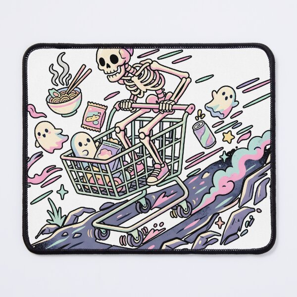 Item preview, Skeleton in Beanie Riding Shopping Cart Downhill with Noodles and Ghosts designed and sold by MisteryDesigner.