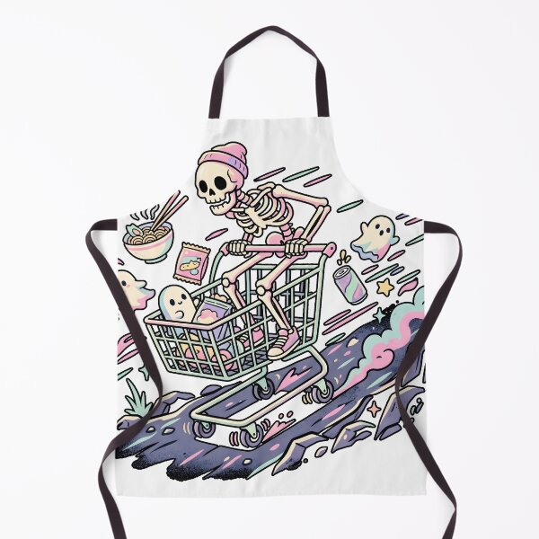 Item preview, Skeleton in Beanie Riding Shopping Cart Downhill with Noodles and Ghosts designed and sold by MisteryDesigner.