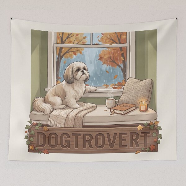 Item preview, Cozy Dogtrovert Shih Tzu Autumn Rain Window designed and sold by MythicCotton.