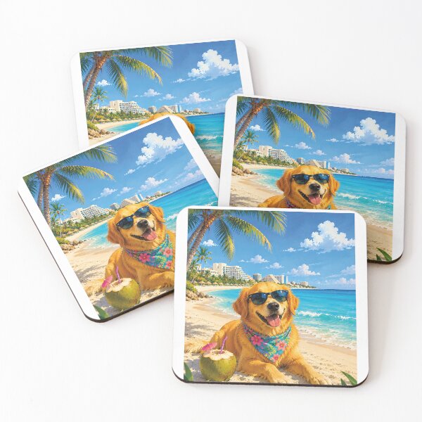 Item preview, Golden Retriever enjoying a beach in Cancun designed and sold by Nomad-Paws.