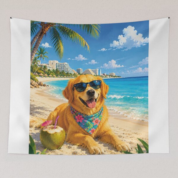 Item preview, Golden Retriever enjoying a beach in Cancun designed and sold by Nomad-Paws.