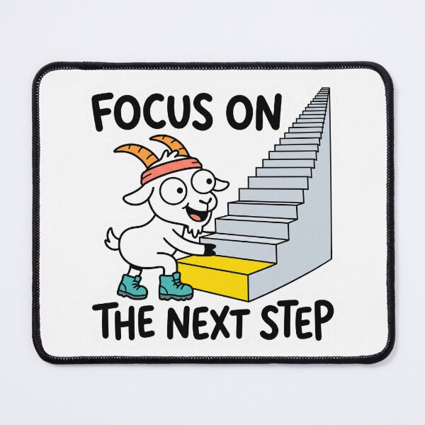 Item preview, Focus on the Next Step Funny Mountain Goat Motivation Cartoon Productivity Design designed and sold by CreativeArtisanPrints Shop.