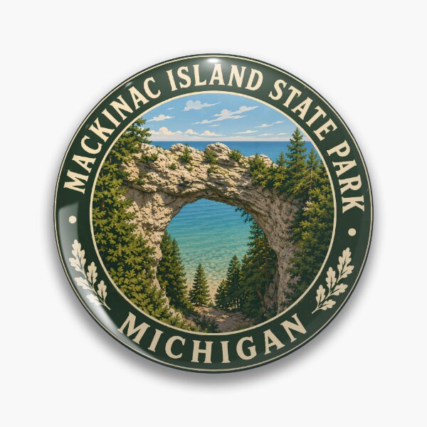 Item preview, Mackinac Island State Park Michigan Illustration Travel Art Badge designed and sold by KrisSidDesigns.