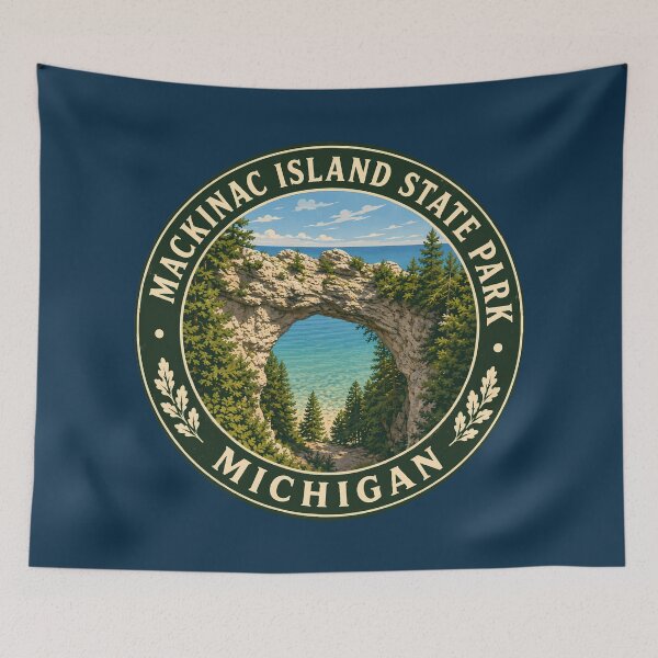 Item preview, Mackinac Island State Park Michigan Illustration Travel Art Badge designed and sold by KrisSidDesigns.