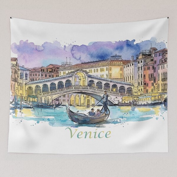 Item preview, Venice Italy Rialto Bridge Grand Canal Watercolor Art designed and sold by NareArt.