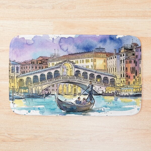 Item preview, Venice Italy Rialto Bridge Grand Canal Watercolor Art designed and sold by NareArt.