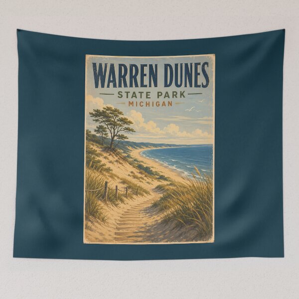 Item preview, Warren Dunes State Park Michigan Illustration Travel Art Vintage designed and sold by KrisSidDesigns.