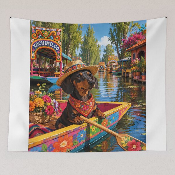 Item preview, Dachshund sailing in Xochimilco designed and sold by Nomad-Paws.