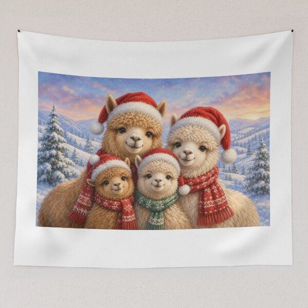 Item preview, Fluffy Alpaca Family Christmas Whimsical Winter Holiday Illustration designed and sold by acceleratorhams.