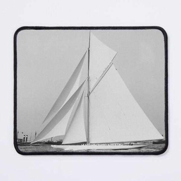 Item preview, 1903 Rhode Island America's Cup defender Reliance crossing the finish line on the August 25th race black and white nautical photograph designed and sold by Astrid Arkhangelsky.
