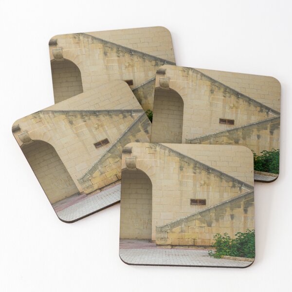 Item preview, Historic Limestone Staircase And Arched Courtyard Wall With Green Shrubs And Paved Pathway designed and sold by Nmallia.