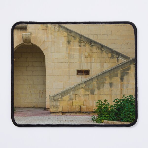 Item preview, Historic Limestone Staircase And Arched Courtyard Wall With Green Shrubs And Paved Pathway designed and sold by Nmallia.