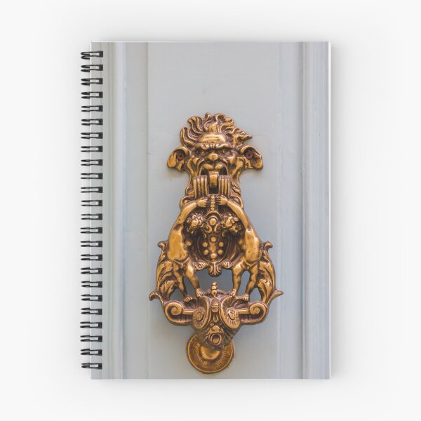 Item preview, Ornate Antique Brass Door Knocker With Gargoyle Face And Decorative Lions On Pale Door designed and sold by Nmallia.