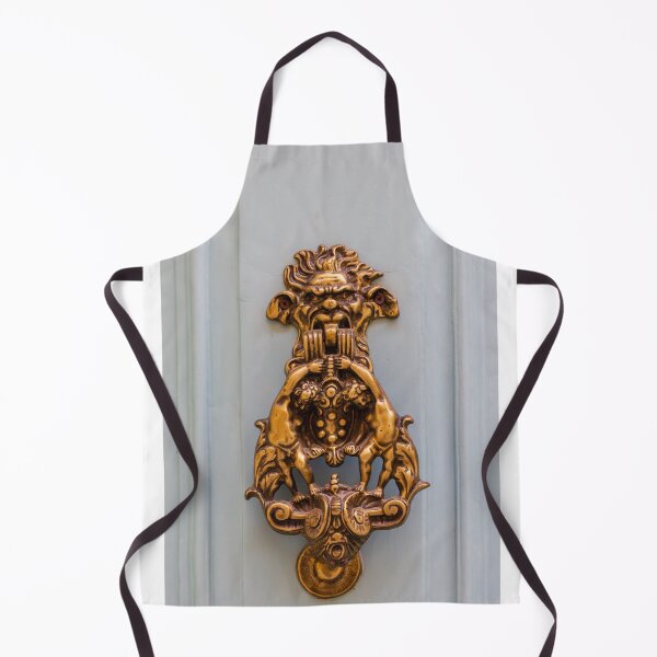 Item preview, Ornate Antique Brass Door Knocker With Gargoyle Face And Decorative Lions On Pale Door designed and sold by Nmallia.