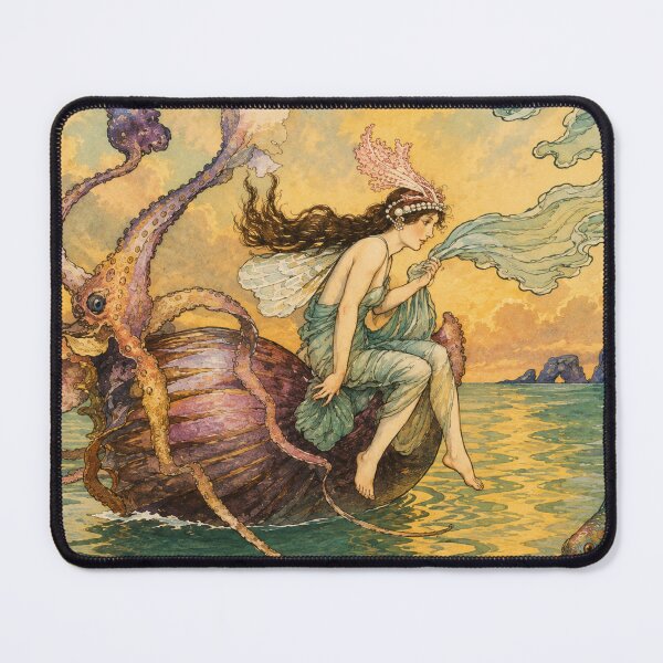 Item preview, For the Nautilus is my boat by Warwick Goble - Art Nouveau Mermaid Illustration – Nautilus Fairy Fantasy Wall Art for Coastal Decor Lovers designed and sold by RickE.