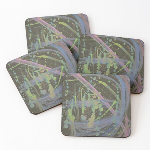 Item preview, Blue Lime and Pink abstract strokes on black designed and sold by LaurenMyersArtist.