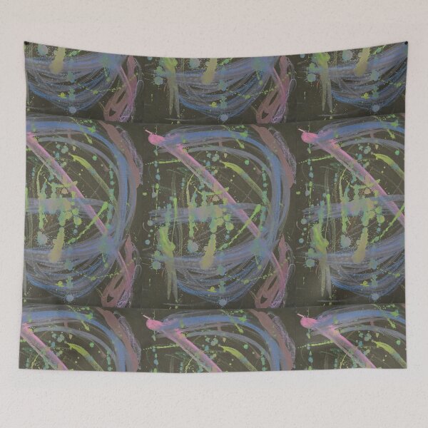 Item preview, Blue Lime and Pink abstract strokes on black designed and sold by LaurenMyersArtist.