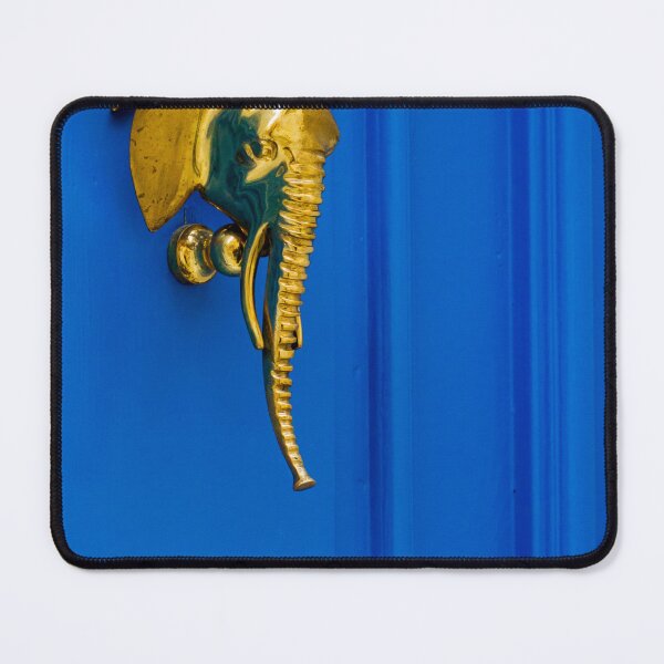 Item preview, Golden Elephant Door Knocker on Vibrant Blue Door, Brass Decor and Architectural Detail designed and sold by Nmallia.