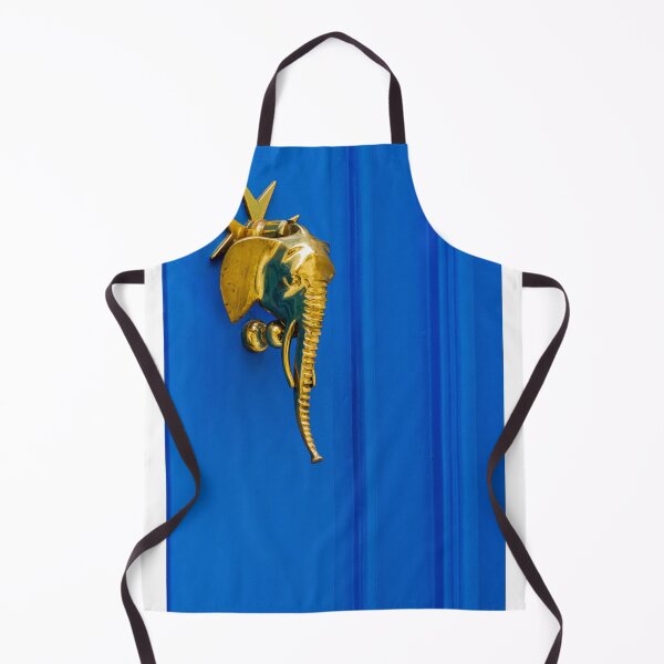 Item preview, Golden Elephant Door Knocker on Vibrant Blue Door, Brass Decor and Architectural Detail designed and sold by Nmallia.