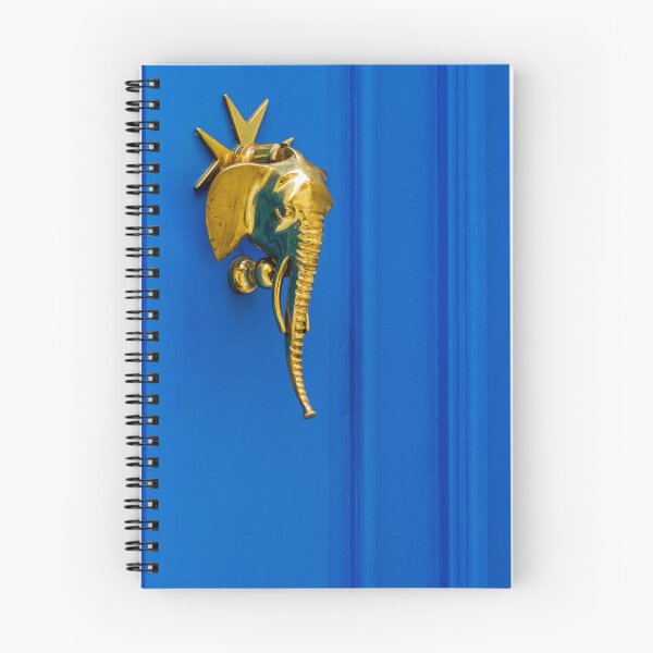 Item preview, Golden Elephant Door Knocker on Vibrant Blue Door, Brass Decor and Architectural Detail designed and sold by Nmallia.