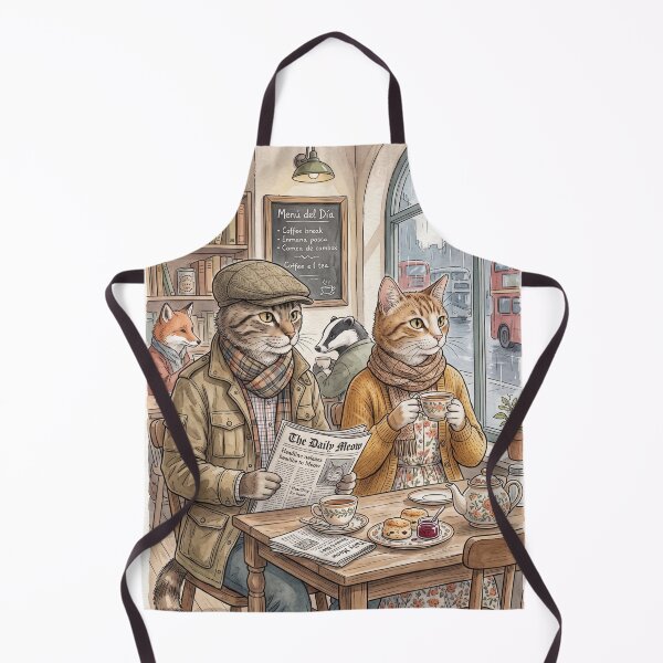 Item preview, Illustration of cats having tea in a cozy cafe in the rain designed and sold by TheCoolCatsMx.