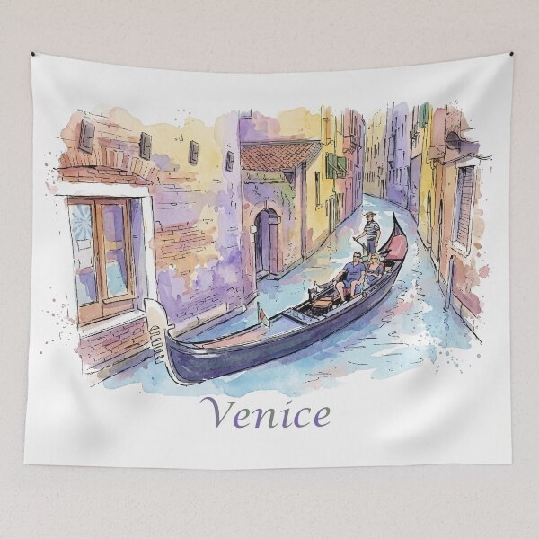 Item preview, Venice Italy Gondola Narrow Canal Watercolor Art designed and sold by NareArt.