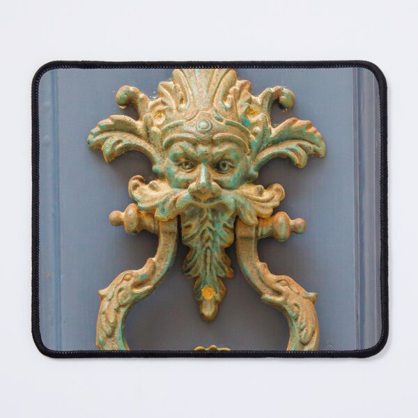 Item preview, Ornate Antique Brass Door Knocker With Green Patina On Painted Blue Door Panel designed and sold by Nmallia.