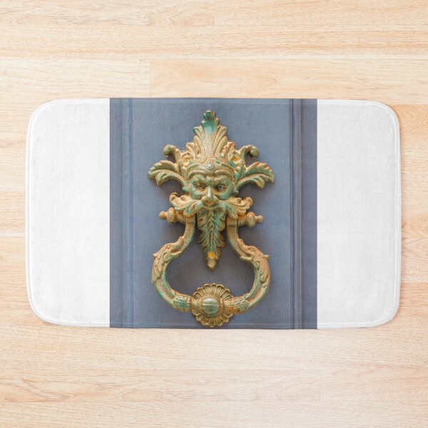 Item preview, Ornate Antique Brass Door Knocker With Green Patina On Painted Blue Door Panel designed and sold by Nmallia.