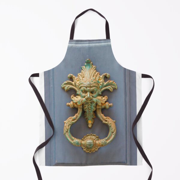 Item preview, Ornate Antique Brass Door Knocker With Green Patina On Painted Blue Door Panel designed and sold by Nmallia.