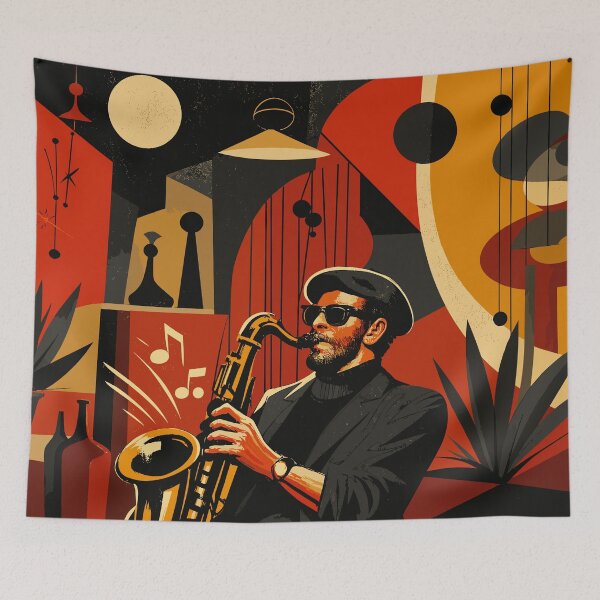Item preview, Mid Century Modern Jazz Saxophonist Abstract Art designed and sold by Far Out Goods.