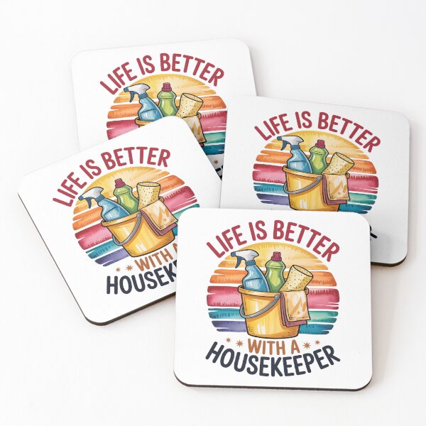 Item preview, Life Is Better With a Housekeeper – Cleaning Supplies Retro Sunset Illustration designed and sold by jkrphoto.