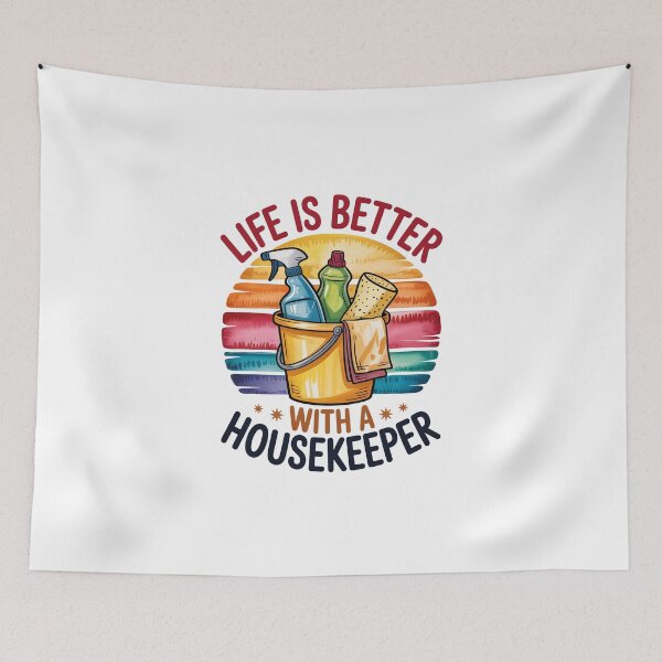 Item preview, Life Is Better With a Housekeeper – Cleaning Supplies Retro Sunset Illustration designed and sold by jkrphoto.