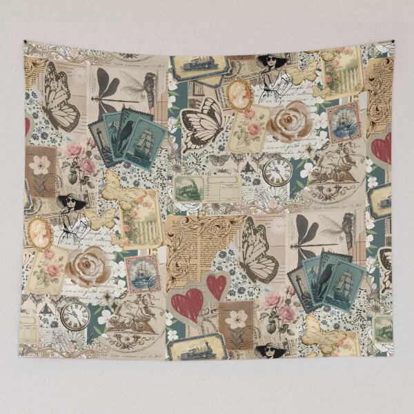 Item preview, Vintage Botanical Collage with Butterflies & Floral Ephemera designed and sold by Zenna MT 1.
