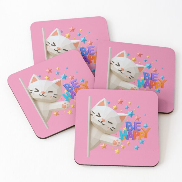 Item preview, Kawaii Kitten Peeking Out with Message Be Happy designed and sold by ArtMochis.