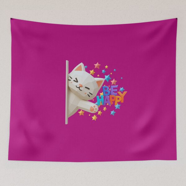 Item preview, Kawaii Kitten Peeking Out with Message Be Happy designed and sold by ArtMochis.