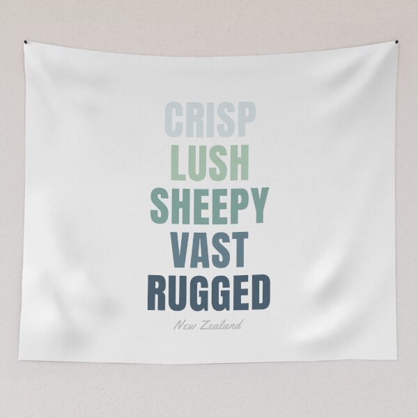 Item preview, New Zealand Typographic Print, Crisp Lush Sheepy Vast Rugged Decor designed and sold by MarkedArtPrints.