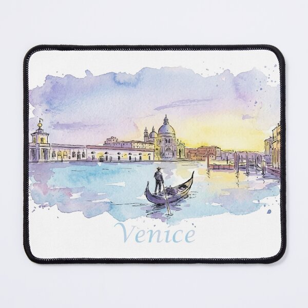 Item preview, Venice Italy Gondolier Laguna Panorama Watercolor Art designed and sold by NareArt.