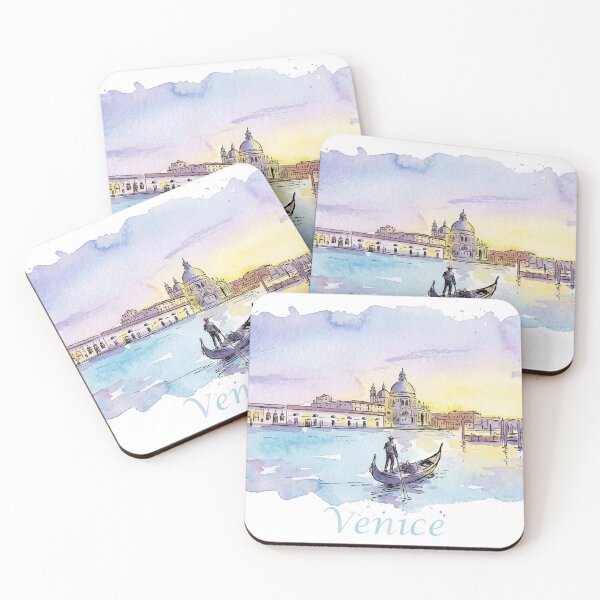 Item preview, Venice Italy Gondolier Laguna Panorama Watercolor Art designed and sold by NareArt.