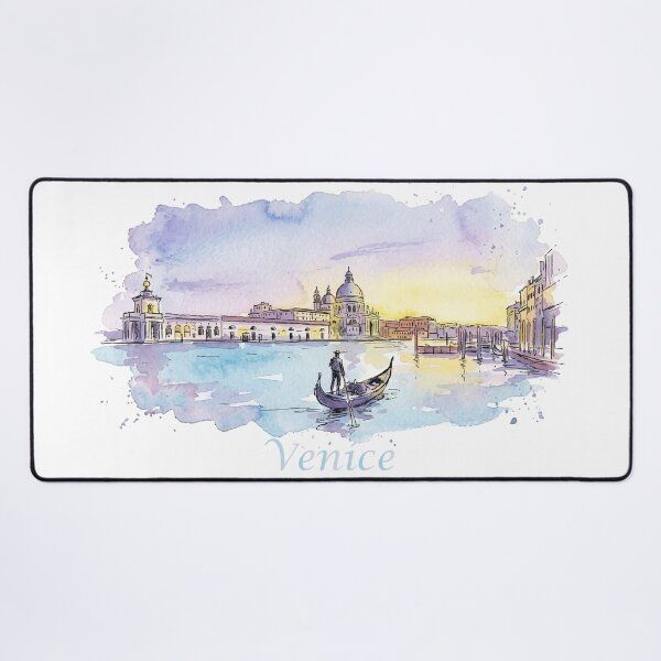 Item preview, Venice Italy Gondolier Laguna Panorama Watercolor Art designed and sold by NareArt.