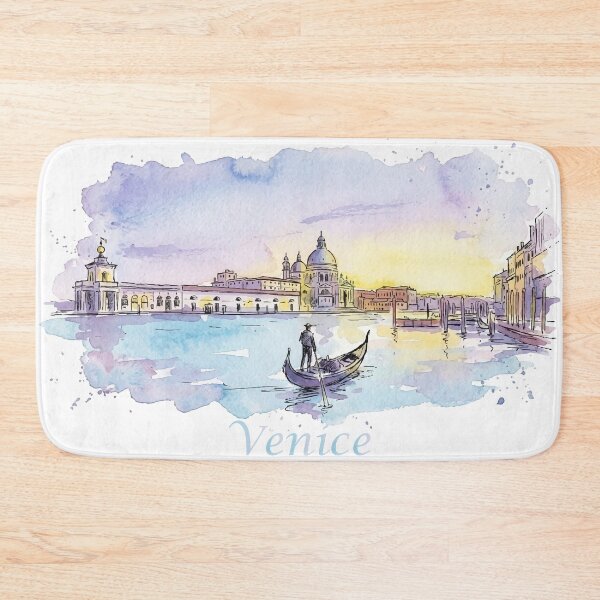 Item preview, Venice Italy Gondolier Laguna Panorama Watercolor Art designed and sold by NareArt.