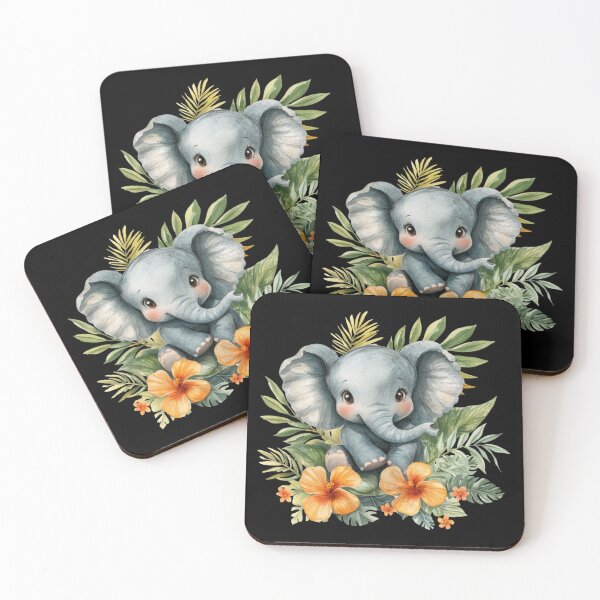 Item preview, Cute Elephant Among Tropical Flowers designed and sold by perijun.
