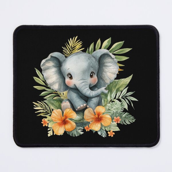 Item preview, Cute Elephant Among Tropical Flowers designed and sold by perijun.