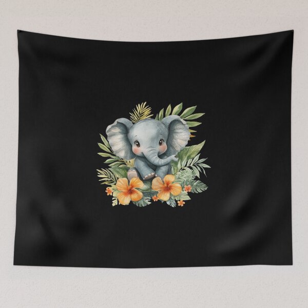 Item preview, Cute Elephant Among Tropical Flowers designed and sold by perijun.