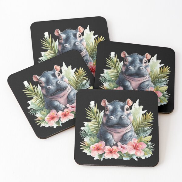 Item preview, Cute Baby Hippo with Flowers designed and sold by perijun.