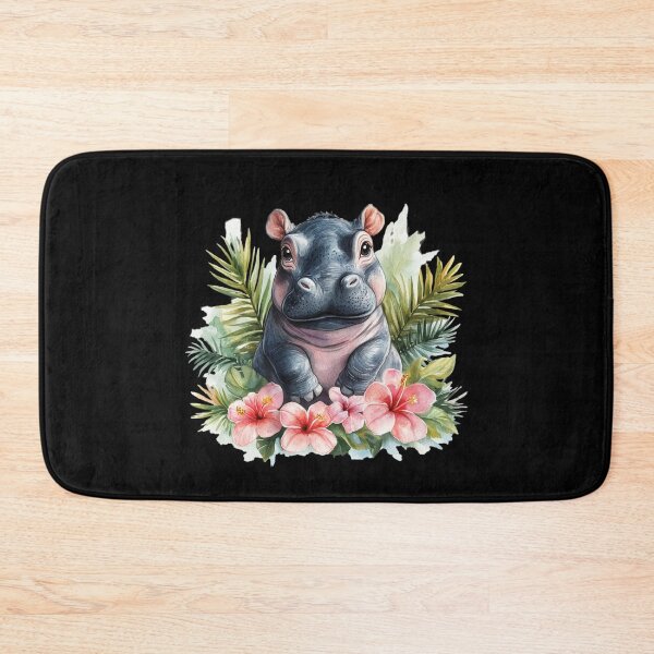 Item preview, Cute Baby Hippo with Flowers designed and sold by perijun.