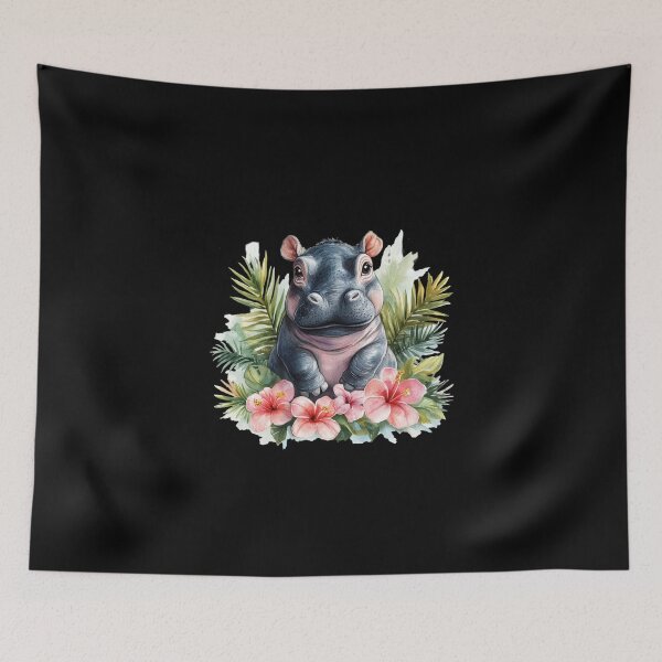 Item preview, Cute Baby Hippo with Flowers designed and sold by perijun.