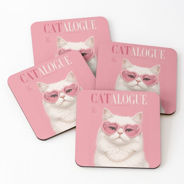 Item preview, Catalogue Cat Fashion Magazine Cover | Glamorous White Cat in Heart Sunglasses | Cute Pink Aesthetic Cat Lover Gift designed and sold by BlackCat Vibe.