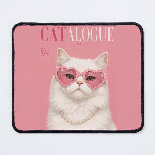Item preview, Catalogue Cat Fashion Magazine Cover | Glamorous White Cat in Heart Sunglasses | Cute Pink Aesthetic Cat Lover Gift designed and sold by BlackCat Vibe.